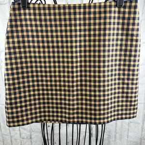 Asos Design Mini Pencil Skirt Blue and Yellow Checkered Plaid Back Zip